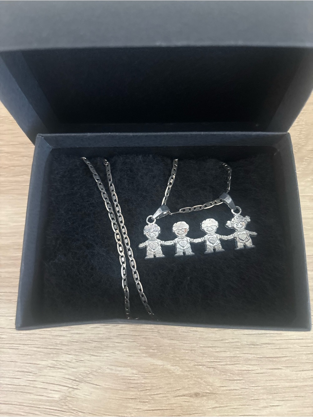 Silver Four-Child Family Pendant Necklace - Silver